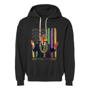 Keep Mardi Gras Great Funny Trump Mardi Gras 2025 Flag Garment-Dyed Fleece Hoodie