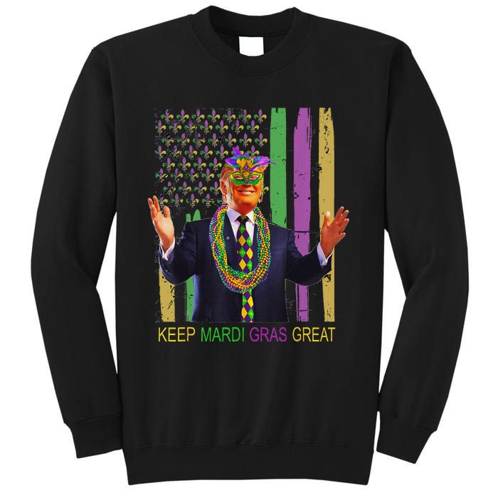 Keep Mardi Gras Great Funny Trump Mardi Gras 2025 Flag Tall Sweatshirt