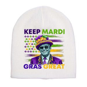 Keep Mardi Gras Great Trump Mardi Gras 2025 Flag Usa Funny Short Acrylic Beanie