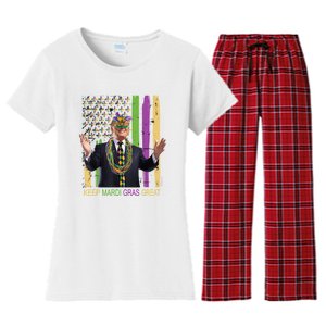 Keep Mardi Gras Great Funny Trump Mardi Gras Flag Women's Flannel Pajama Set