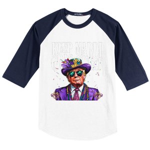 Keep Mardi Gras Great Trump Mardi Gras 2025 Flag Usa Funny Baseball Sleeve Shirt