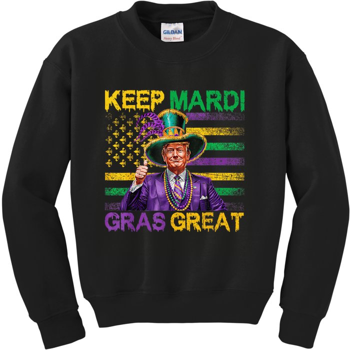 Keep Mardi Gras Great Funny Trump Mardi Gras 2025 Flag Kids Sweatshirt