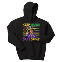 Keep Mardi Gras Great Funny Trump Mardi Gras 2025 Flag Kids Hoodie