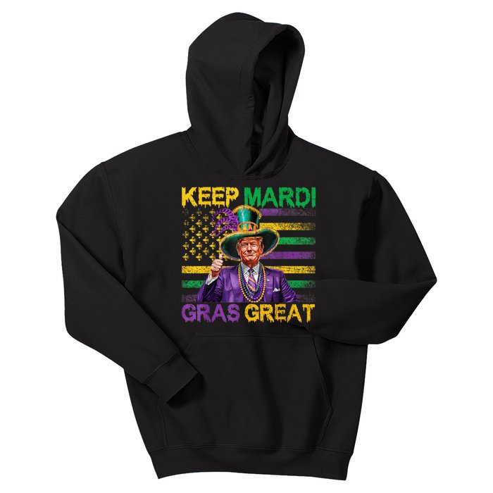 Keep Mardi Gras Great Funny Trump Mardi Gras 2025 Flag Kids Hoodie