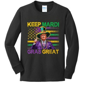 Keep Mardi Gras Great Funny Trump Mardi Gras 2025 Flag Kids Long Sleeve Shirt