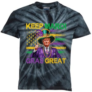 Keep Mardi Gras Great Funny Trump Mardi Gras 2025 Flag Kids Tie-Dye T-Shirt