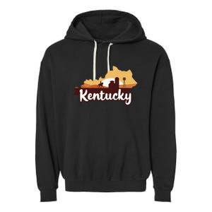 Kentucky Map Horse Riding Cow Barn Windmill Ky Souvenir Garment-Dyed Fleece Hoodie