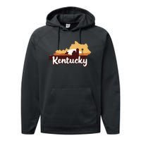 Kentucky Map Horse Riding Cow Barn Windmill Ky Souvenir Performance Fleece Hoodie