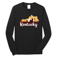 Kentucky Map Horse Riding Cow Barn Windmill Ky Souvenir Long Sleeve Shirt