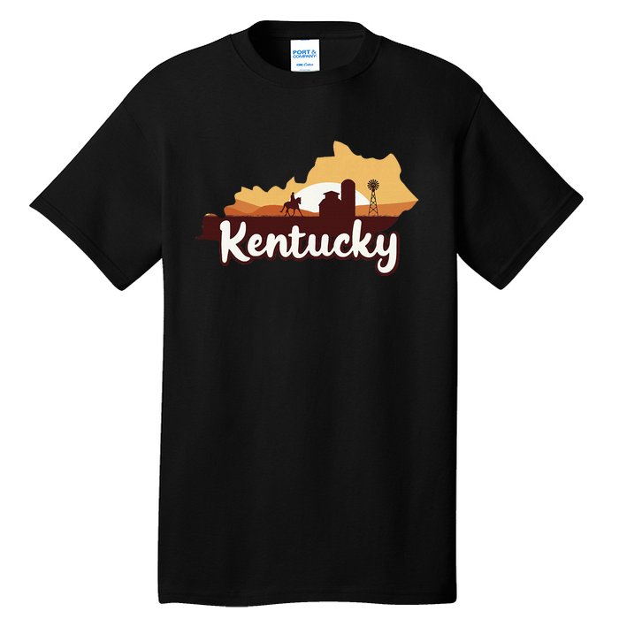 Kentucky Map Horse Riding Cow Barn Windmill Ky Souvenir Tall T-Shirt