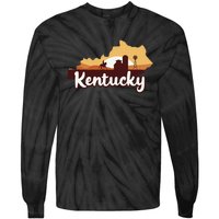 Kentucky Map Horse Riding Cow Barn Windmill Ky Souvenir Tie-Dye Long Sleeve Shirt