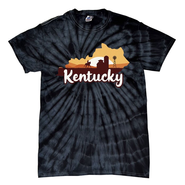 Kentucky Map Horse Riding Cow Barn Windmill Ky Souvenir Tie-Dye T-Shirt