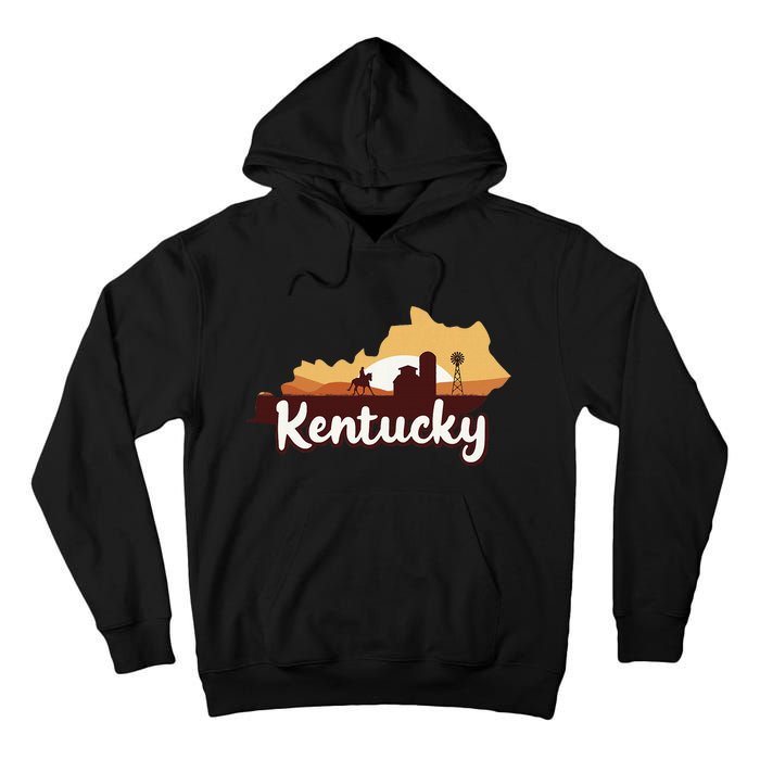 Kentucky Map Horse Riding Cow Barn Windmill Ky Souvenir Tall Hoodie