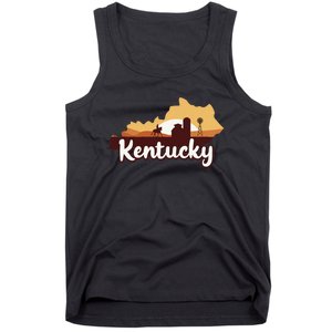 Kentucky Map Horse Riding Cow Barn Windmill Ky Souvenir Tank Top