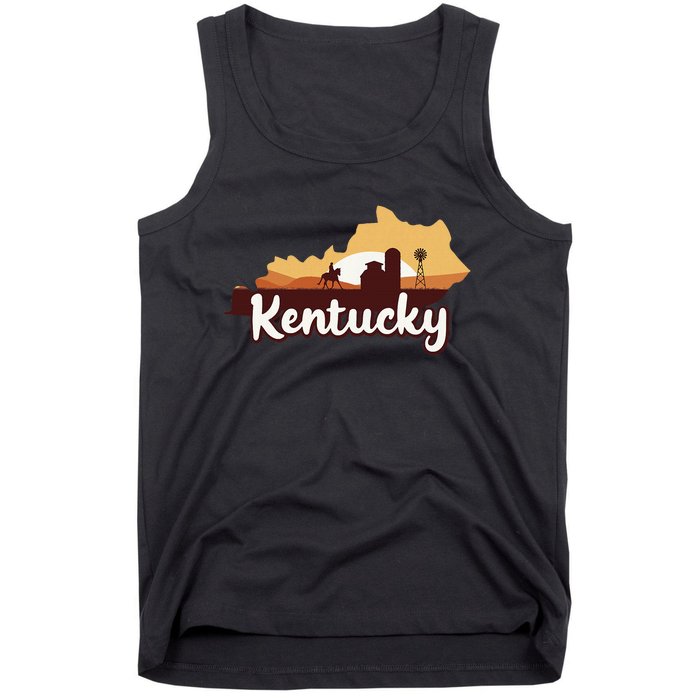 Kentucky Map Horse Riding Cow Barn Windmill Ky Souvenir Tank Top