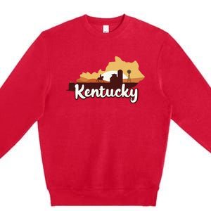 Kentucky Map Horse Riding Cow Barn Windmill Ky Souvenir Premium Crewneck Sweatshirt