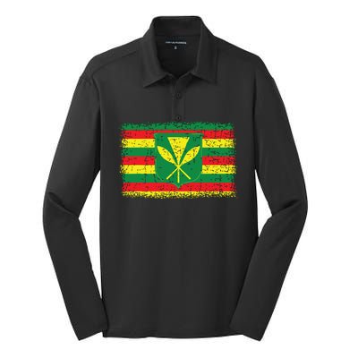 Kanaka Maoli Hawaiian Flag Pride Distressed Sovereign Gifts Silk Touch Performance Long Sleeve Polo