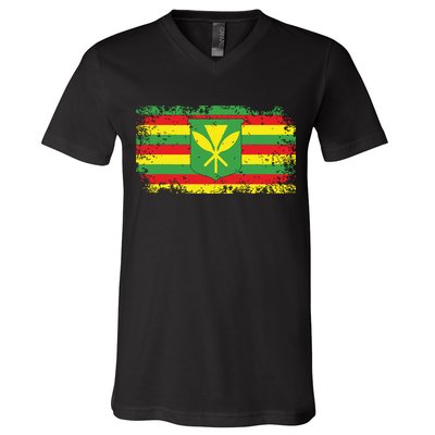 Kanaka Maoli Hawaiian Flag Pride Distressed Sovereign Gifts V-Neck T-Shirt