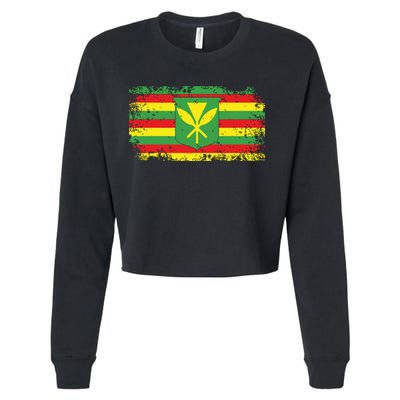 Kanaka Maoli Hawaiian Flag Pride Distressed Sovereign Gifts Cropped Pullover Crew