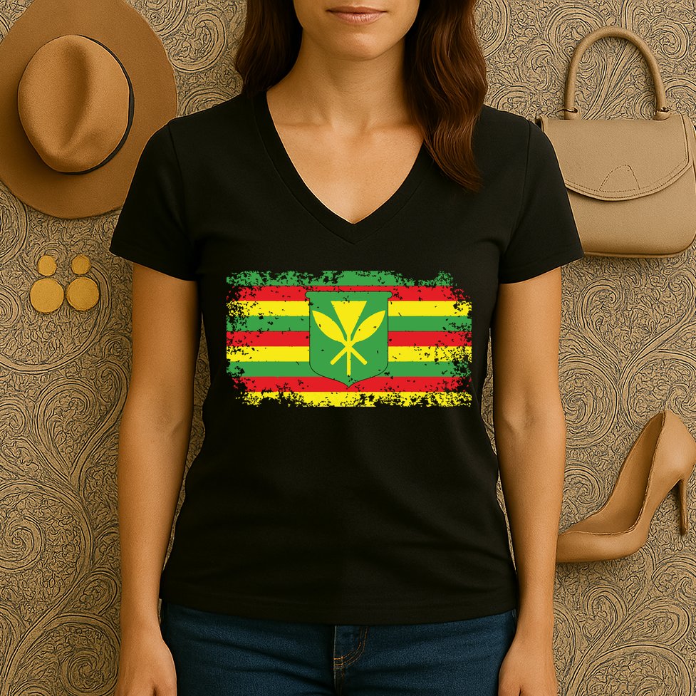 Kanaka Maoli Hawaiian Flag Pride Distressed Sovereign Gifts Women's V-Neck T-Shirt