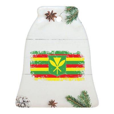 Kanaka Maoli Hawaiian Flag Pride Distressed Sovereign Gifts Ceramic Bell Ornament