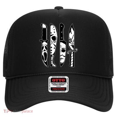 Knives Machete Horror Movies Halloween High Crown Mesh Back Trucker Hat