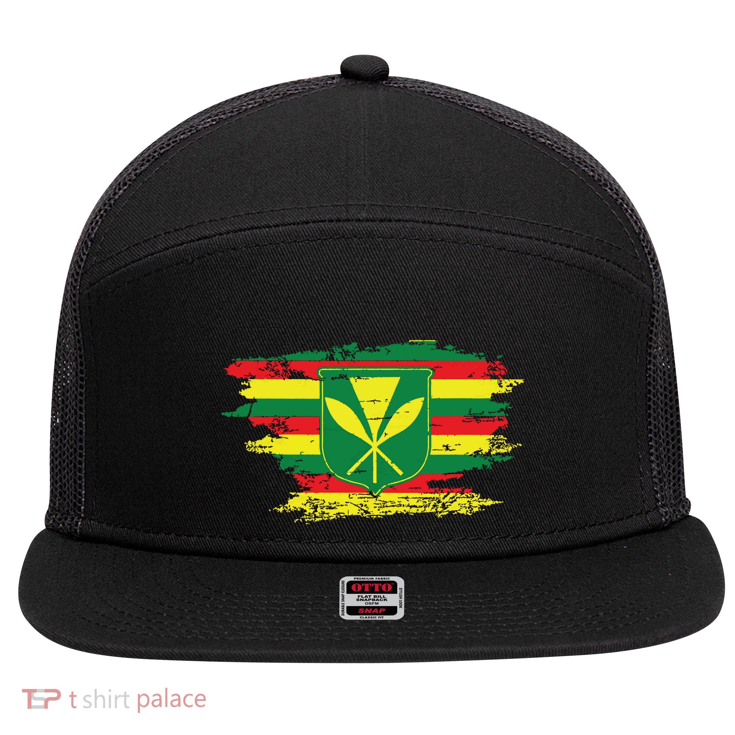 Kanaka Maoli Hawaiian Flag Pride Distressed Sovereign Gifts 7 Panel Mesh Trucker Snapback Hat