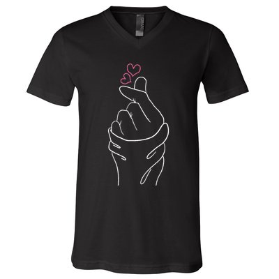 Kpop Merch Hand Symbol Heart Kdrama Korean Pop Music V-Neck T-Shirt