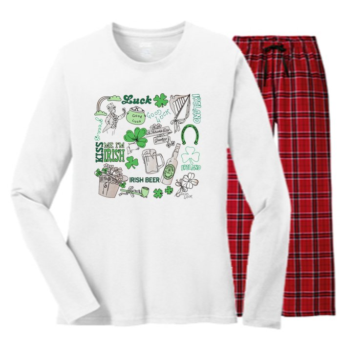 Kiss Me I'm Irish Women's Long Sleeve Flannel Pajama Set 