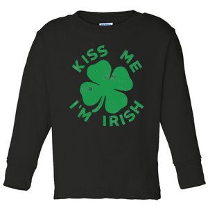 Kiss Me I'm Irish Funny Saint Patrick Day Toddler Long Sleeve Shirt