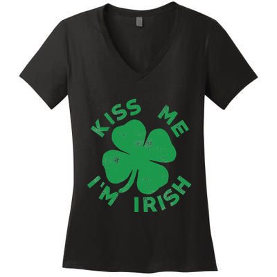 Kiss Me I'm Irish Funny Saint Patrick Day Women's V-Neck T-Shirt