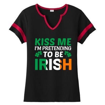 Kiss Me Im Pretending To Be Irish Ladies Halftime Notch Neck Tee