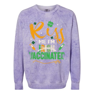 Kiss Me I Am Irish Vaccinated Gift Funny St Patrick Day 2021 Cute Gift Colorblast Crewneck Sweatshirt