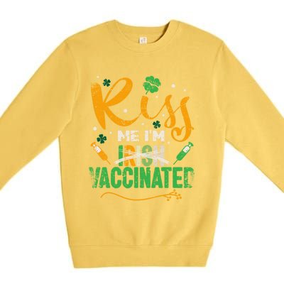 Kiss Me I Am Irish Vaccinated Gift Funny St Patrick Day 2021 Cute Gift Premium Crewneck Sweatshirt