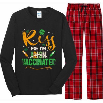 Kiss Me I Am Irish Vaccinated Gift Funny St Patrick Day 2021 Cute Gift Long Sleeve Pajama Set