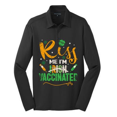 Kiss Me I Am Irish Vaccinated Gift Funny St Patrick Day 2021 Cute Gift Silk Touch Performance Long Sleeve Polo