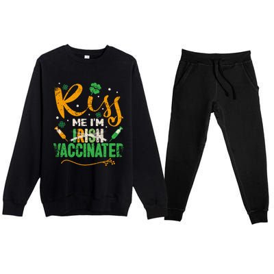 Kiss Me I Am Irish Vaccinated Gift Funny St Patrick Day 2021 Cute Gift Premium Crewneck Sweatsuit Set