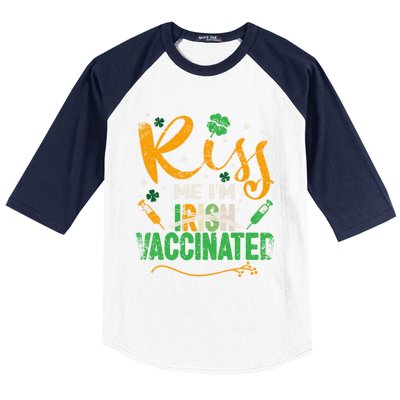 Kiss Me I Am Irish Vaccinated Gift Funny St Patrick Day 2021 Cute Gift Baseball Sleeve Shirt