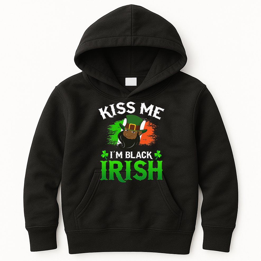 Kissing Me I'm Black Irish Ireland Flag St Patricks Day Kids Hoodie