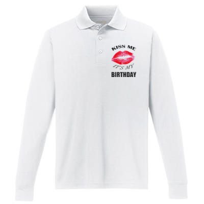 Kiss Me It's My Birthday Performance Long Sleeve Polo