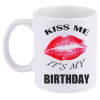 Kiss Me It's My Birthday 11oz C Handle Ceramic Mug