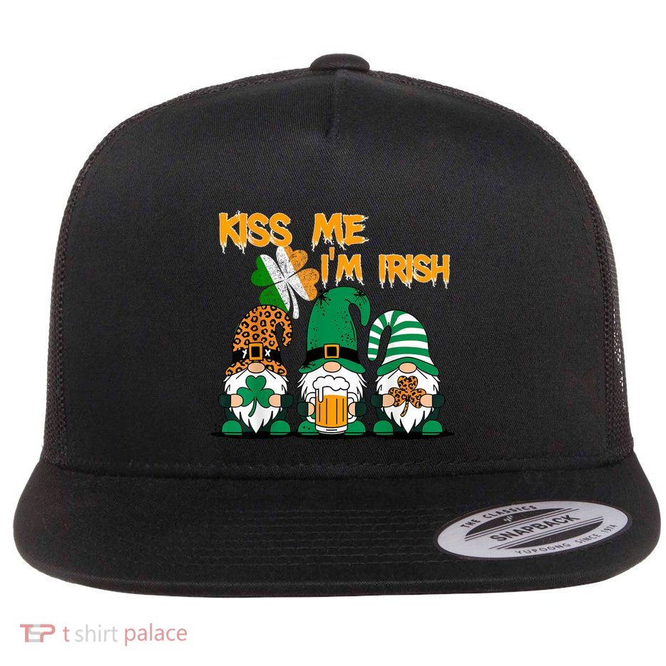 Kiss Me Im Irish Cute Gnome St. Patricks Day Funny Flat Bill Trucker Hat
