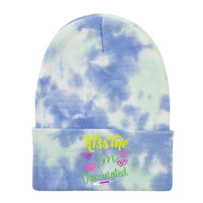 Kiss Me I'm And Vaccinated Funny Gift Tie Dye 12in Knit Beanie