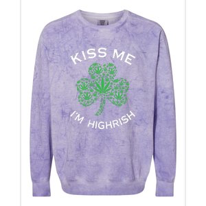 Kiss Me I'm Highrish Clover Marijuana Funny Irish St Patrick Day Colorblast Crewneck Sweatshirt