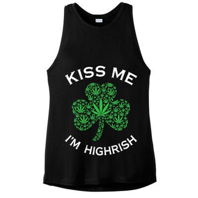 Kiss Me I'm Highrish Clover Marijuana Funny Irish St Patrick Day Ladies PosiCharge Tri-Blend Wicking Tank