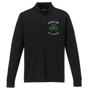 Kiss Me I'm Highrish Clover Marijuana Funny Irish St Patrick Day Performance Long Sleeve Polo