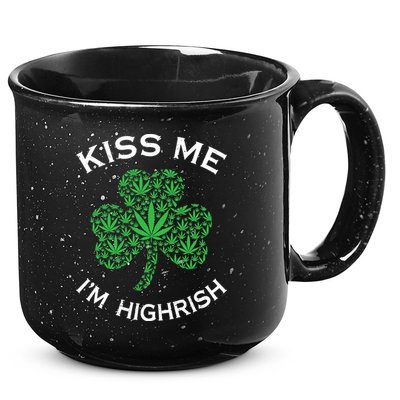 Kiss Me I'm Highrish Clover Marijuana Funny Irish St Patrick Day 15oz Campfire Ceramic Mug