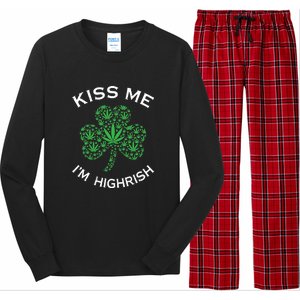 Kiss Me I'm Highrish Clover Marijuana Funny Irish St Patrick Day Long Sleeve Pajama Set