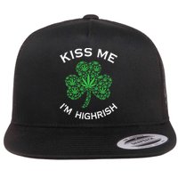 Kiss Me I'm Highrish Clover Marijuana Funny Irish St Patrick Day Flat Bill Trucker Hat