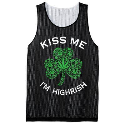 Kiss Me I'm Highrish Clover Marijuana Funny Irish St Patrick Day Mesh Reversible Basketball Jersey Tank